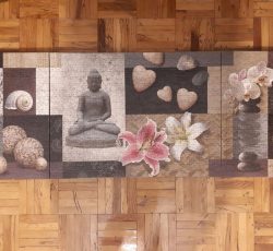 پازل پانوراما سه لته روی شاسی با طرح بودا و سمبل‌های یوگا